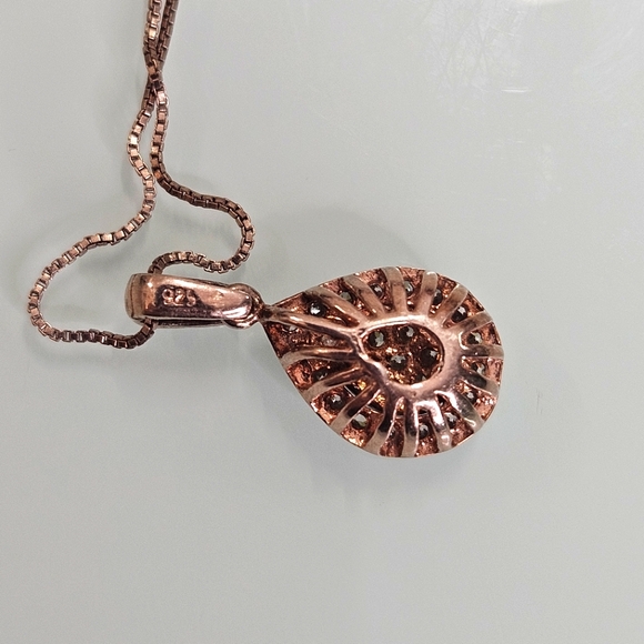 Rose Gold Sterling Silver Crystal Pendant & Rose Gold Plated 925 Box Chain 18" - Picture 5 of 13